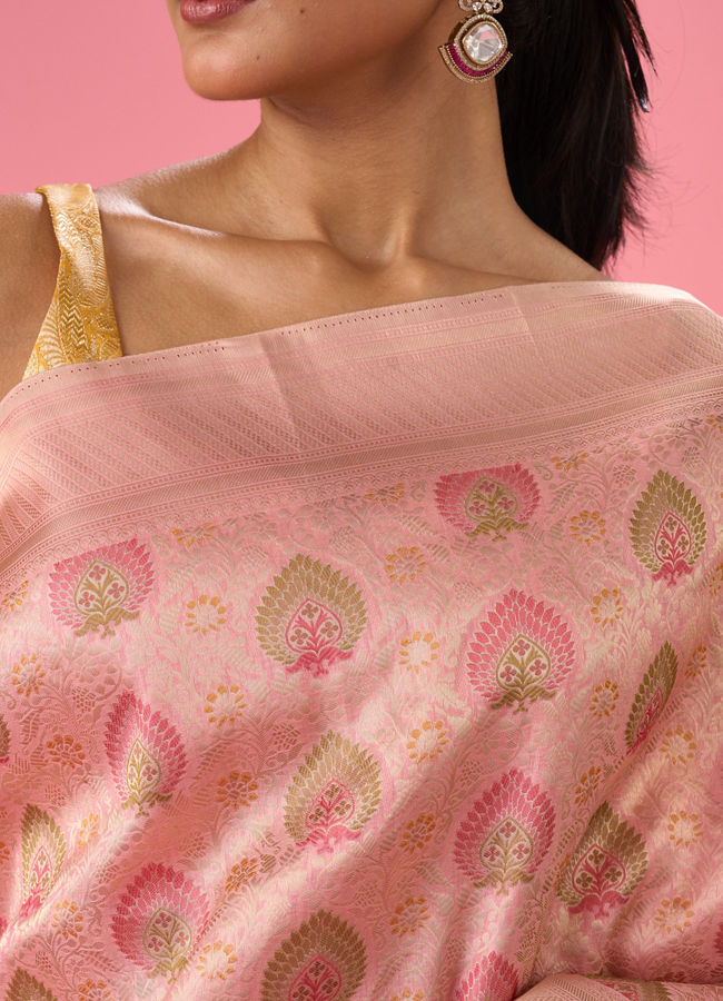 Mohey Women Pink Nuptial Glamour Banarasi Saree