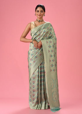 Mohey Women Sea Green Elegance Banarasi Saree