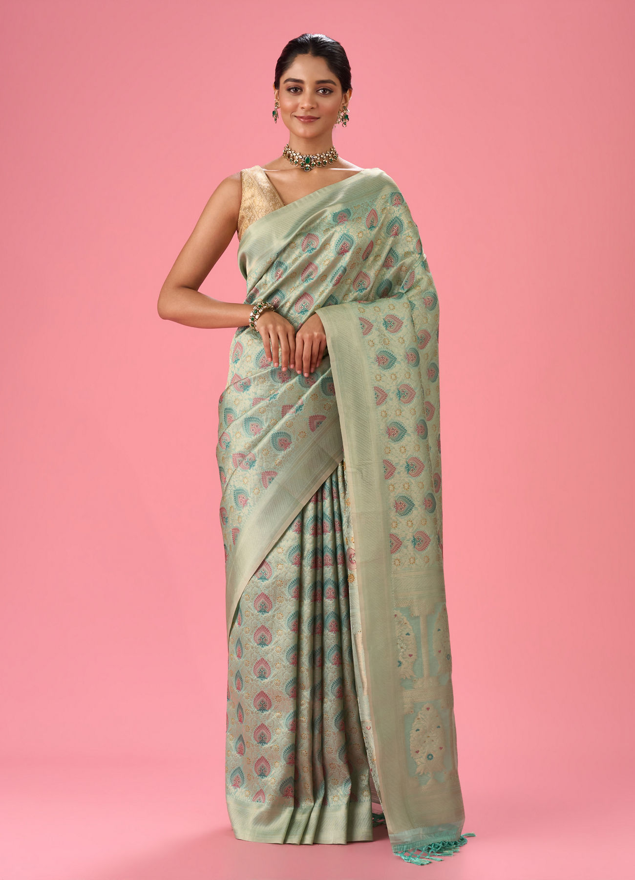 Mohey Women Sea Green Elegance Banarasi Saree