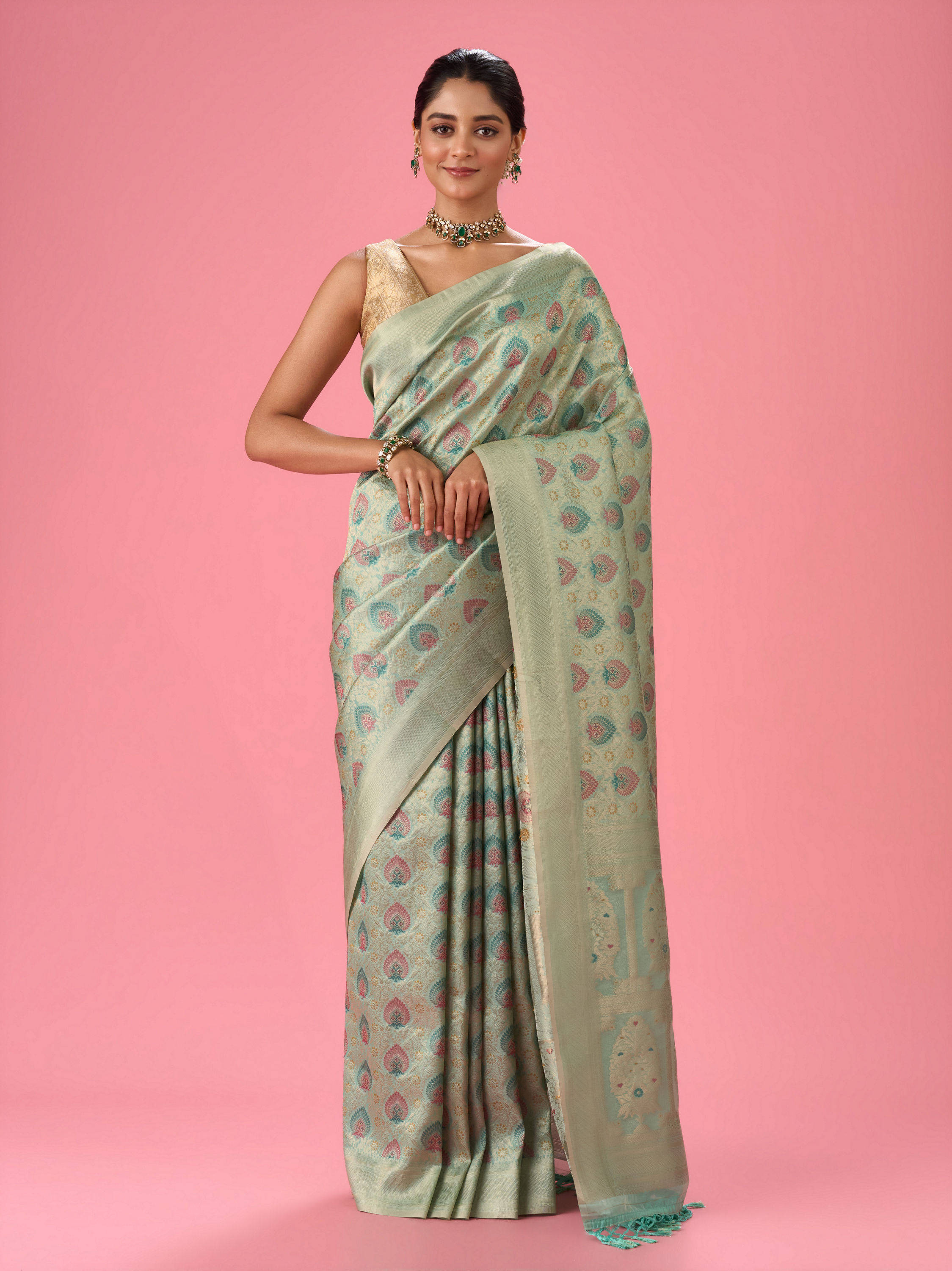 Mohey Women Sea Green Elegance Banarasi Saree