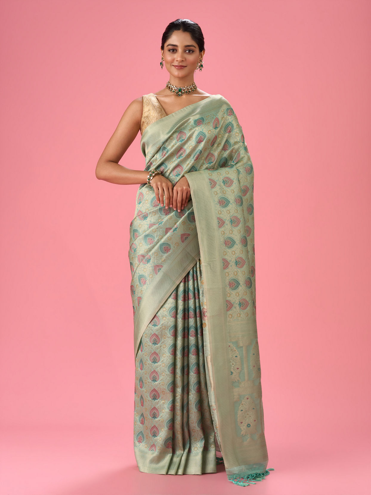 Mohey Women Sea Green Elegance Banarasi Saree