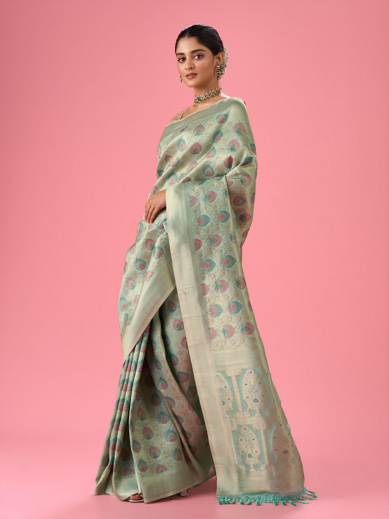 Mohey Women Sea Green Elegance Banarasi Saree