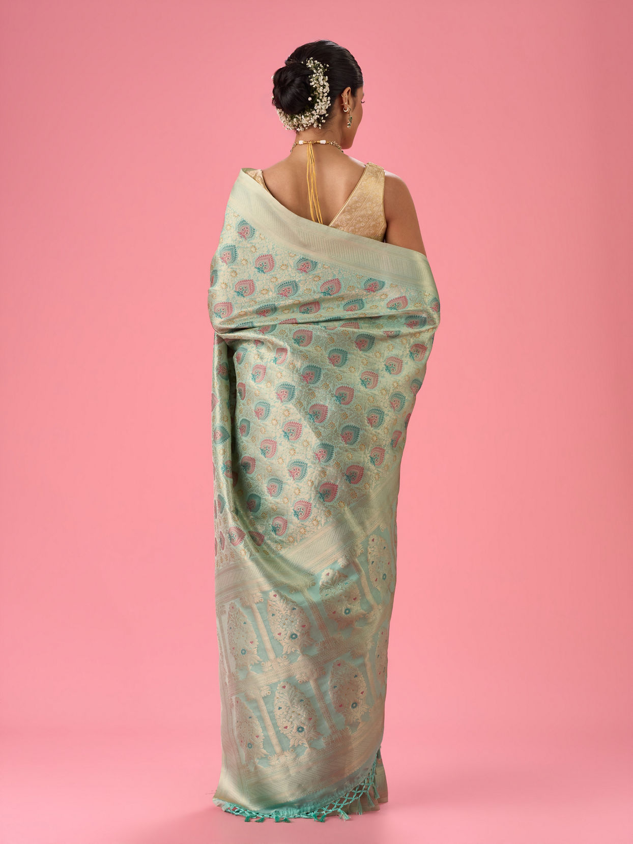 Mohey Women Sea Green Elegance Banarasi Saree