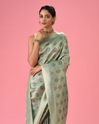 Mohey Women Sea Green Elegance Banarasi Saree