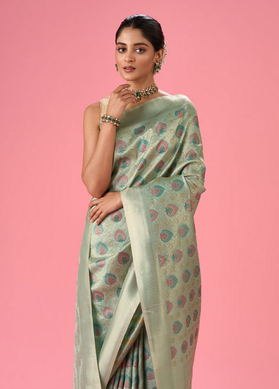 Mohey Women Sea Green Elegance Banarasi Saree