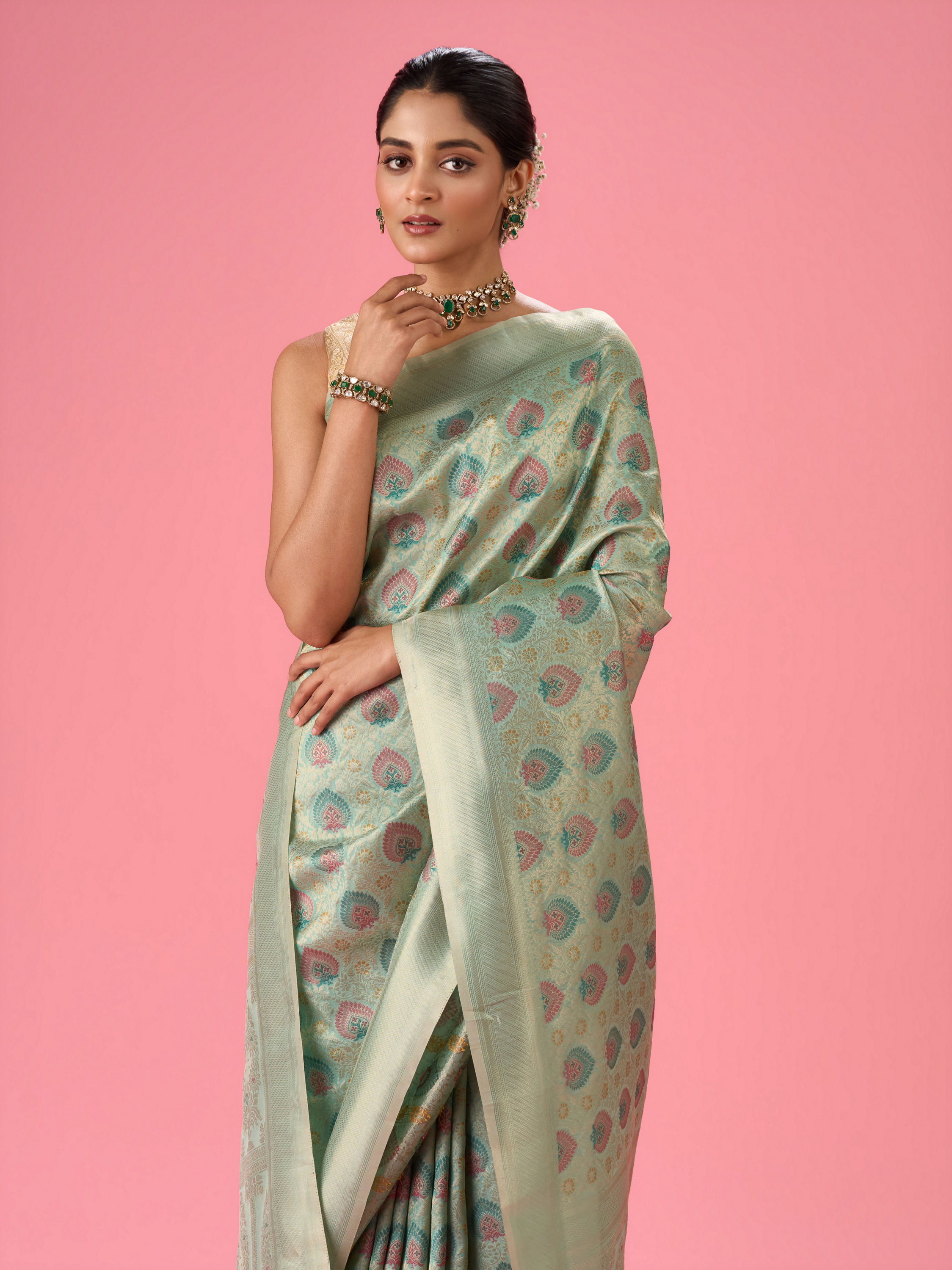 Mohey Women Sea Green Elegance Banarasi Saree
