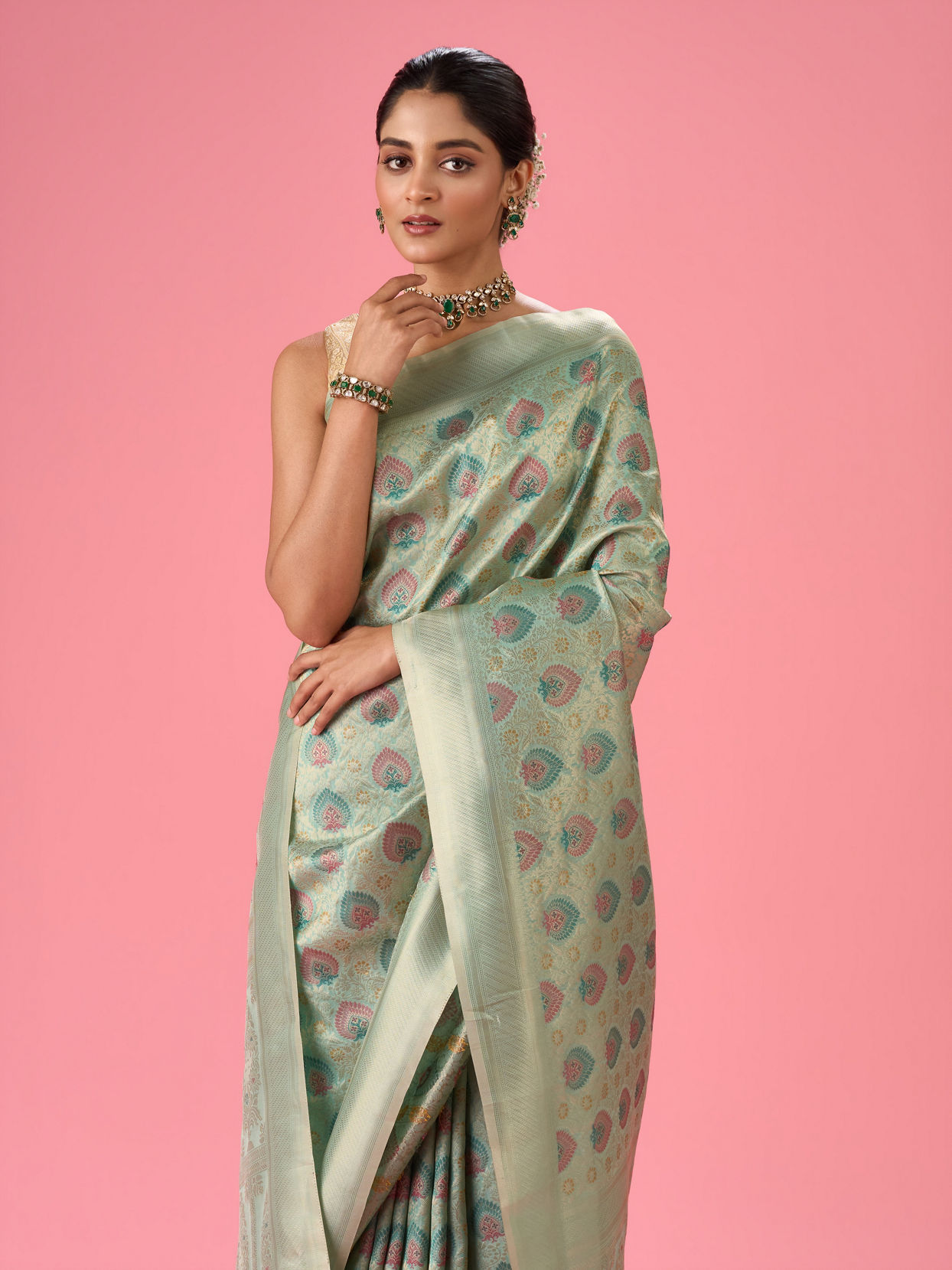 Mohey Women Sea Green Elegance Banarasi Saree
