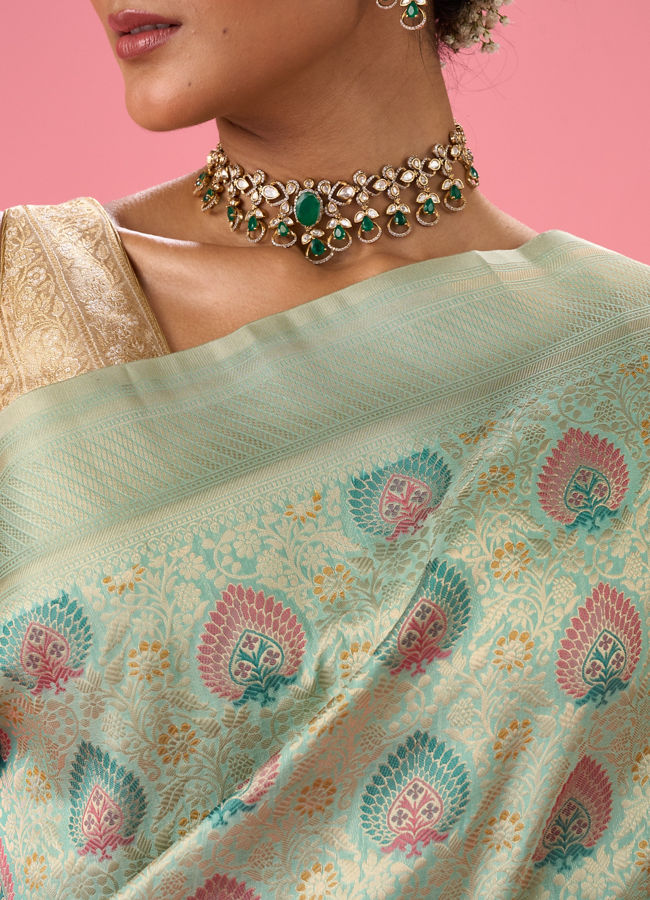 Mohey Women Sea Green Elegance Banarasi Saree