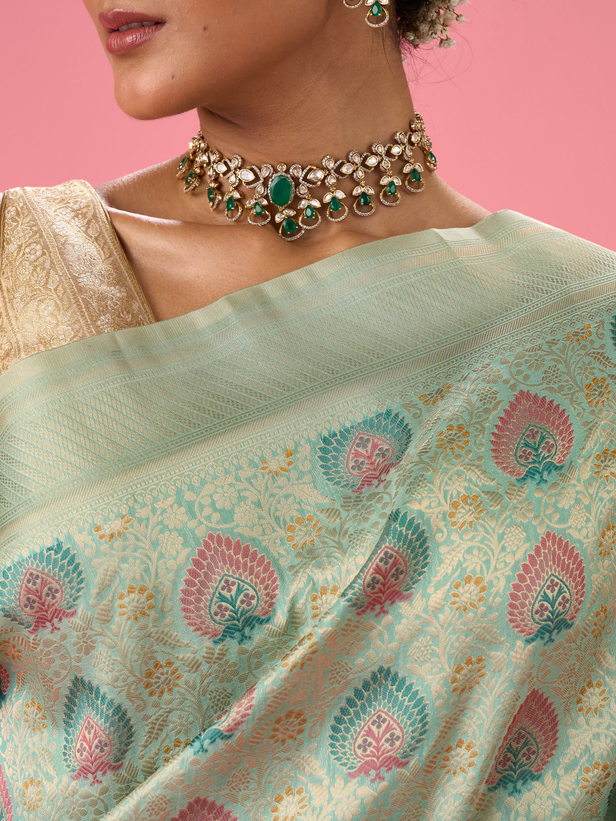 Mohey Women Sea Green Elegance Banarasi Saree
