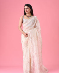 Mohey Women Cream Elegance Organza Saree