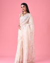 Mohey Women Cream Elegance Organza Saree