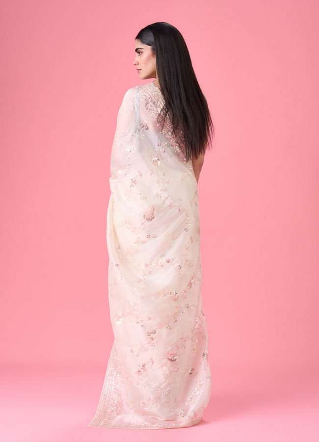 Mohey Women Cream Elegance Organza Saree