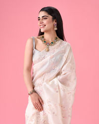 Mohey Women Cream Elegance Organza Saree