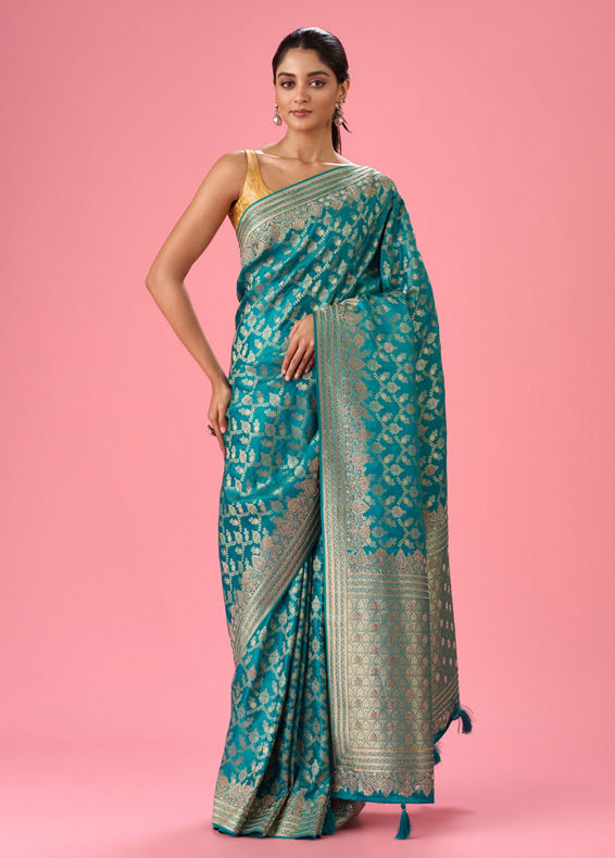 Mohey Women Luxurious Rama Green Saree