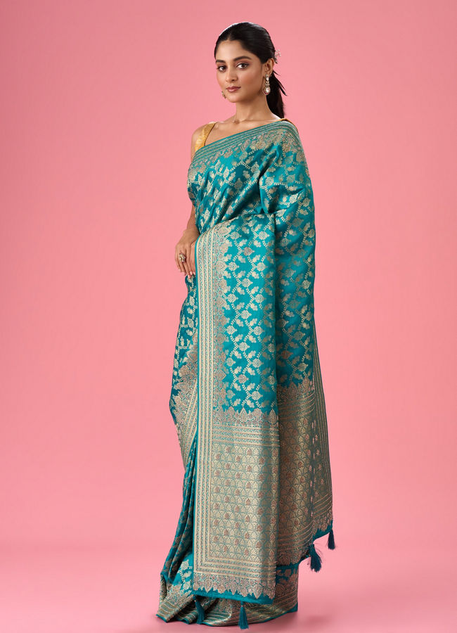 Mohey Women Luxurious Rama Green Saree