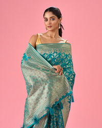 Mohey Women Luxurious Rama Green Saree