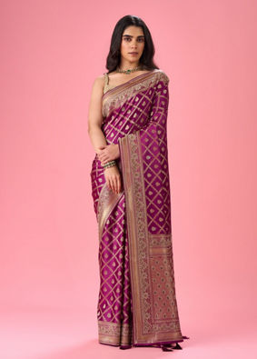 Mohey Women Wine Extravaganza Banarasi Saree