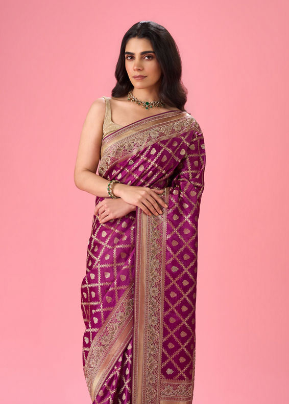 Mohey Women Wine Extravaganza Banarasi Saree