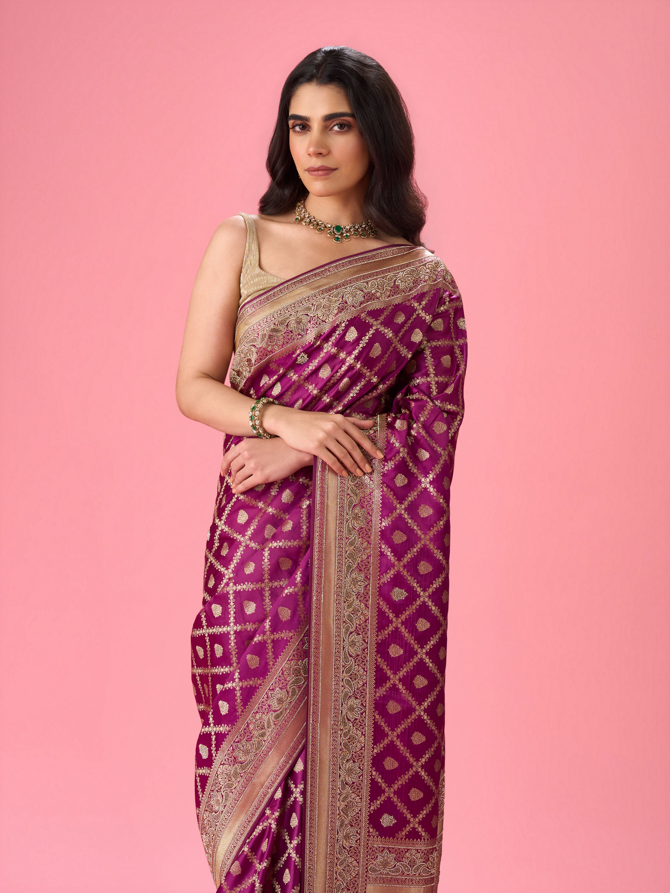 Mohey Women Wine Extravaganza Banarasi Saree