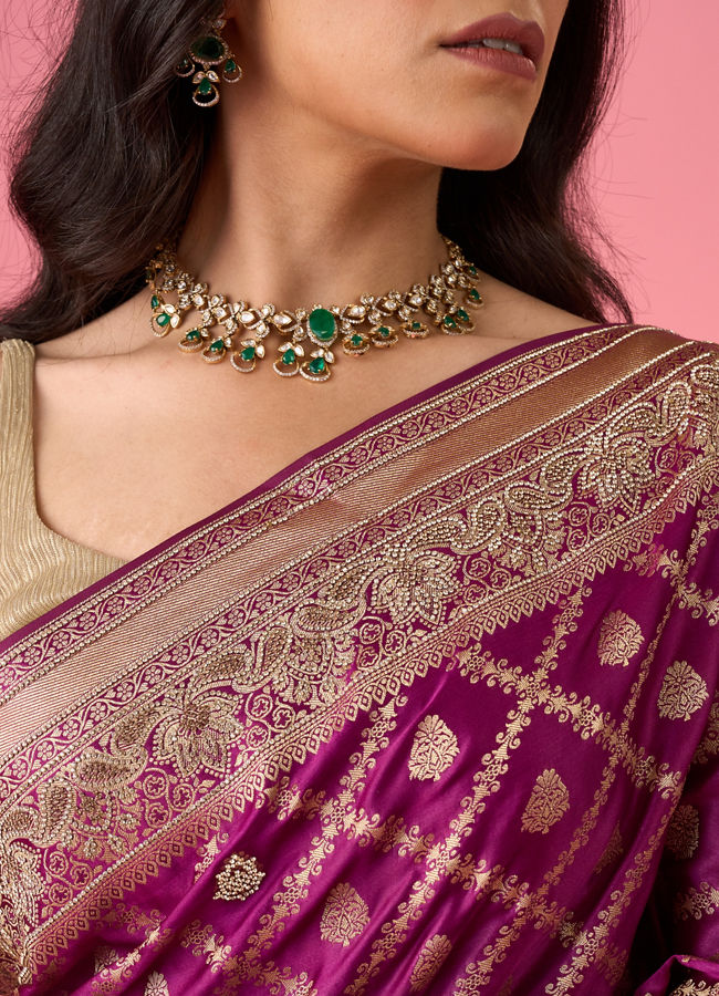 Mohey Women Wine Extravaganza Banarasi Saree