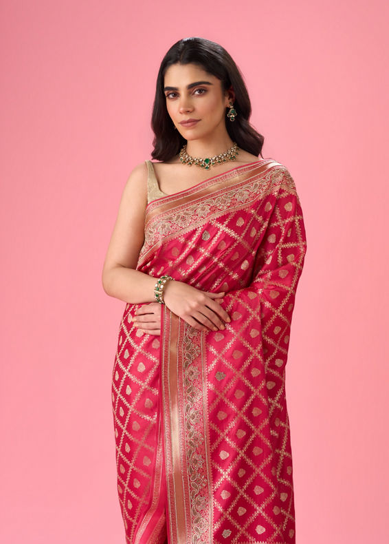 Mohey Women Regal Pink Art Silk Saree