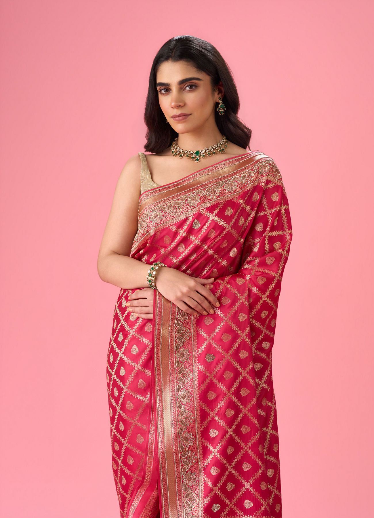 Mohey Women Regal Pink Art Silk Saree