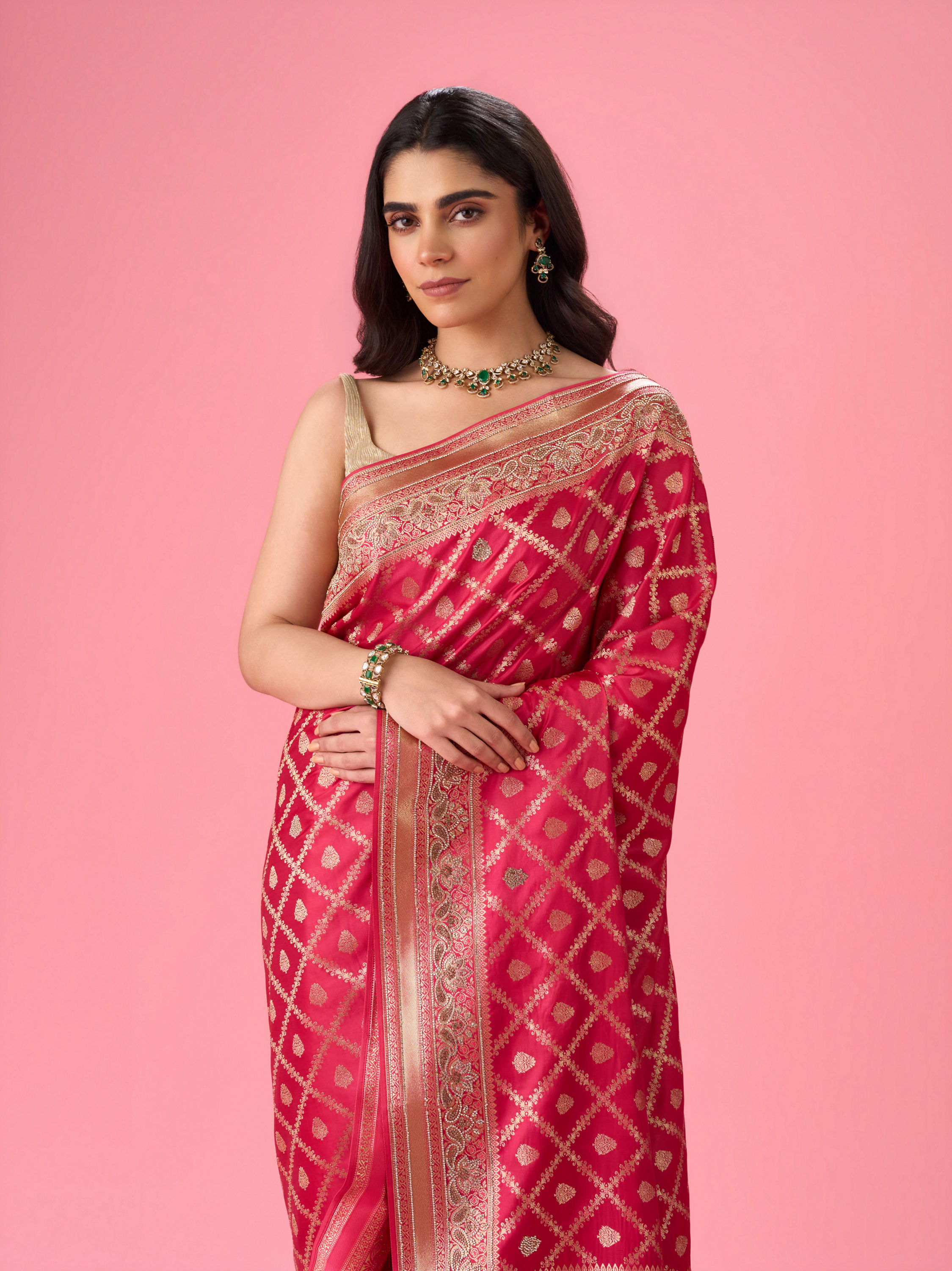Mohey Women Regal Pink Art Silk Saree