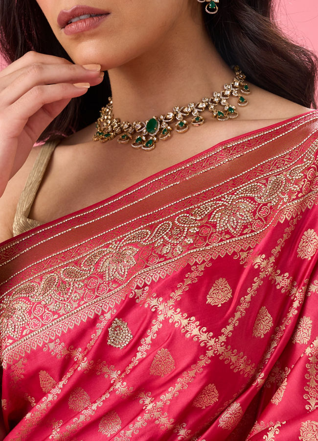 Mohey Women Regal Pink Art Silk Saree