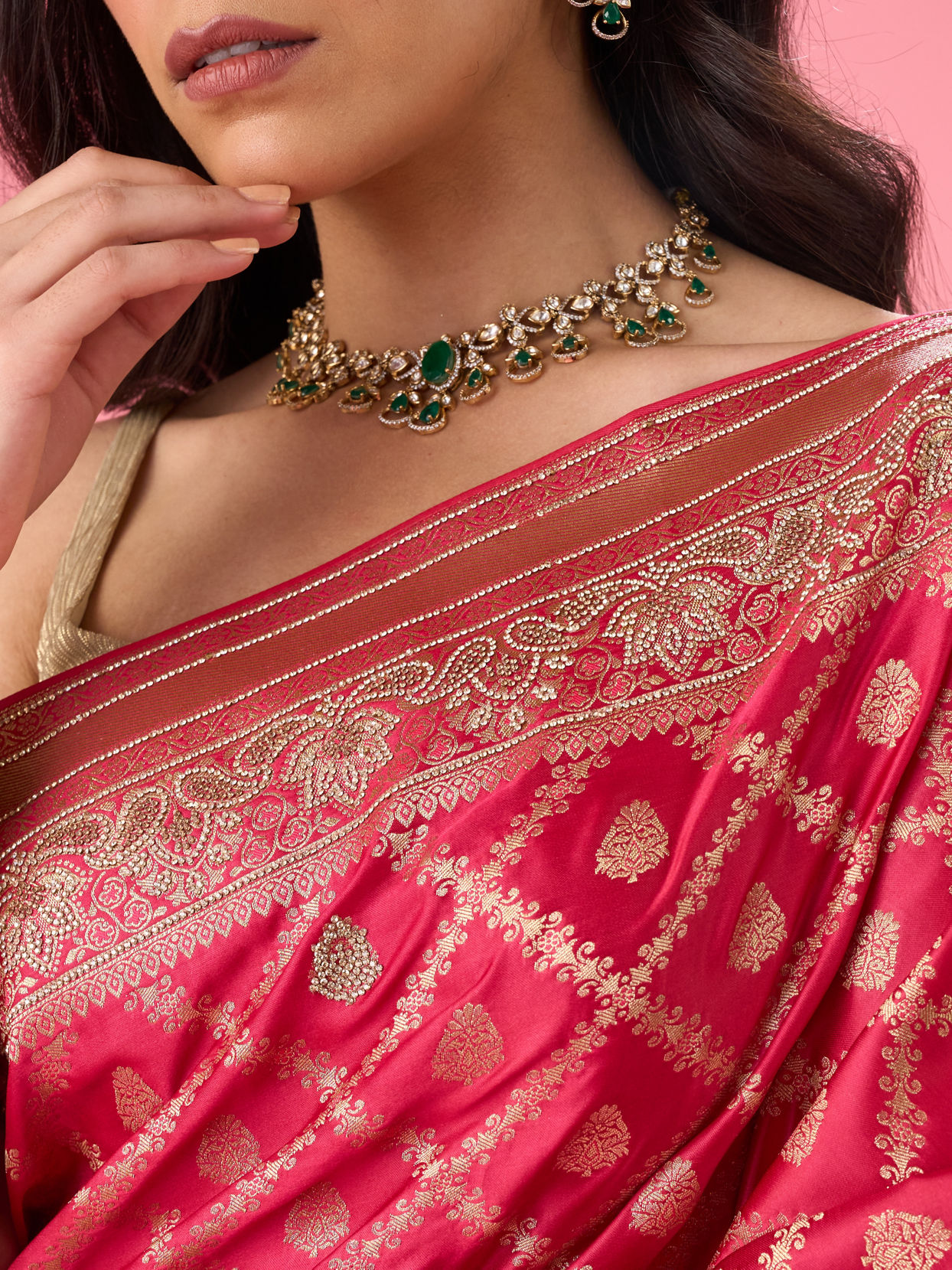 Mohey Women Regal Pink Art Silk Saree