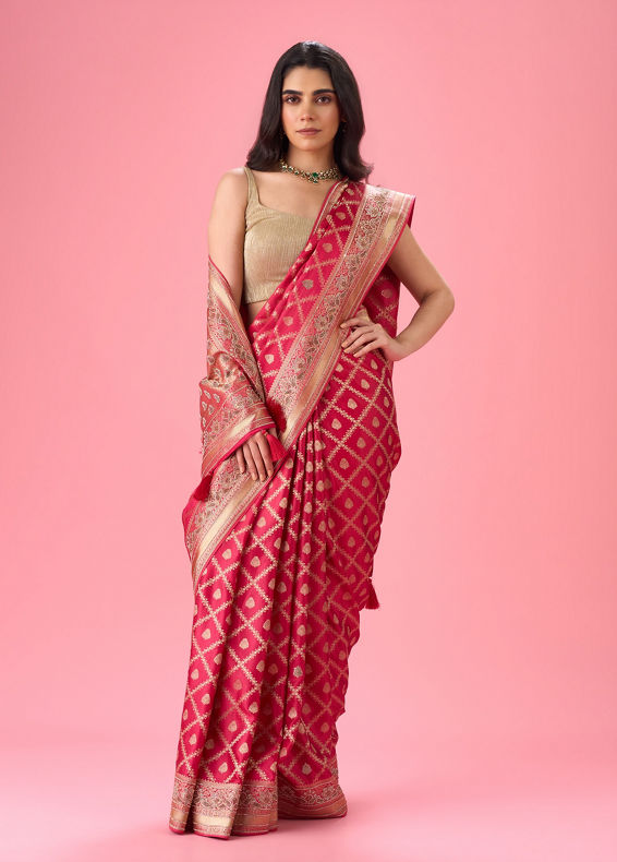 Mohey Women Regal Pink Art Silk Saree