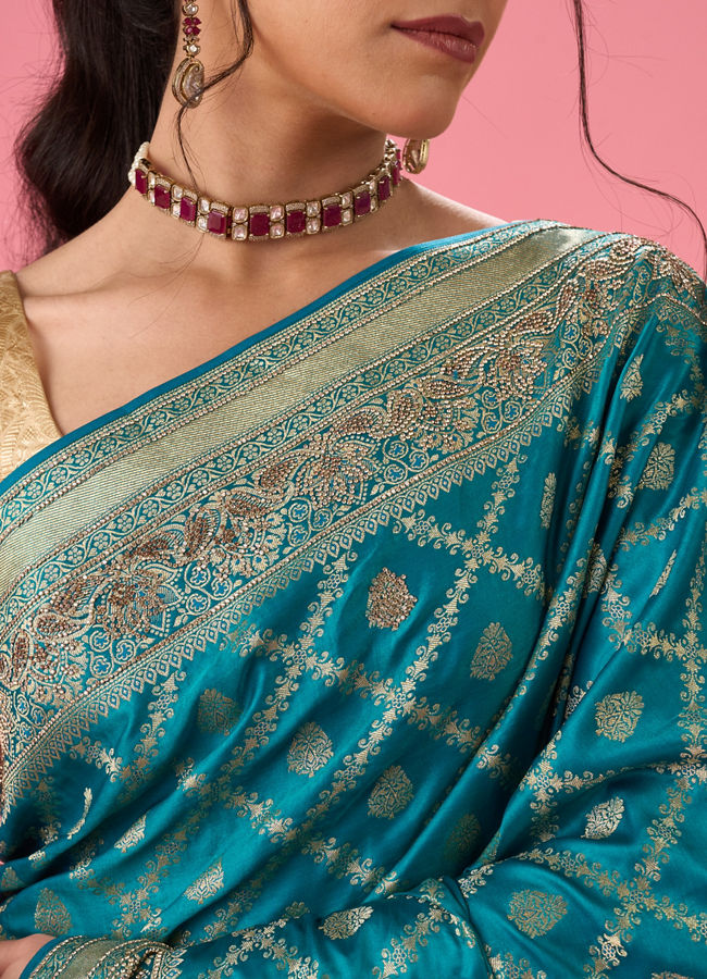 Mohey Women Ravishing Rama Green Banarasi Saree