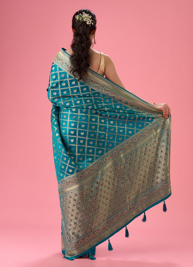 Mohey Women Ravishing Rama Green Banarasi Saree