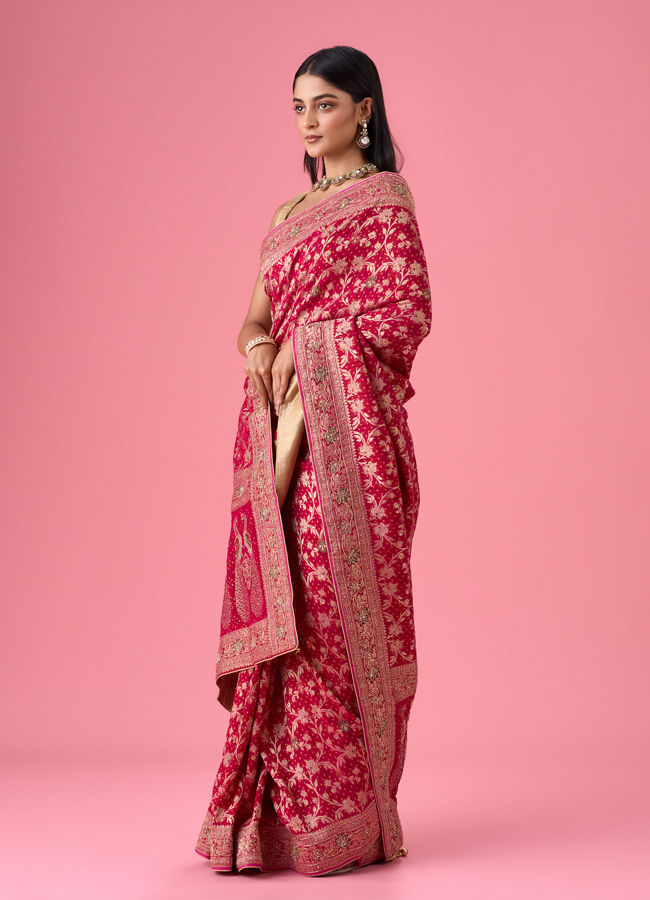 Mohey Women Ravishing Pink Georgette Bridal Saree