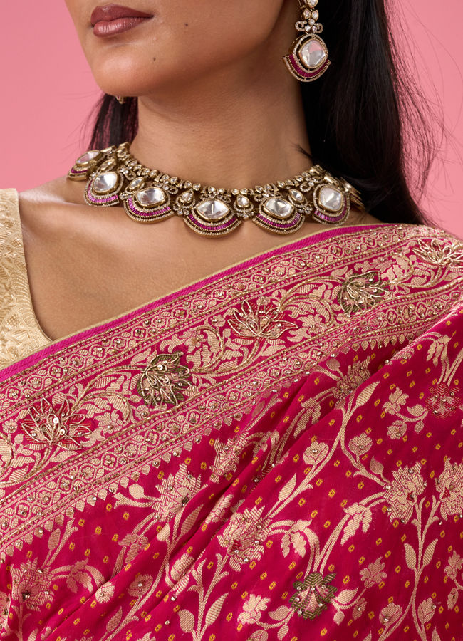 Mohey Women Ravishing Pink Georgette Bridal Saree