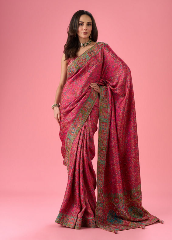 Mohey Women Artistic Pink Saree