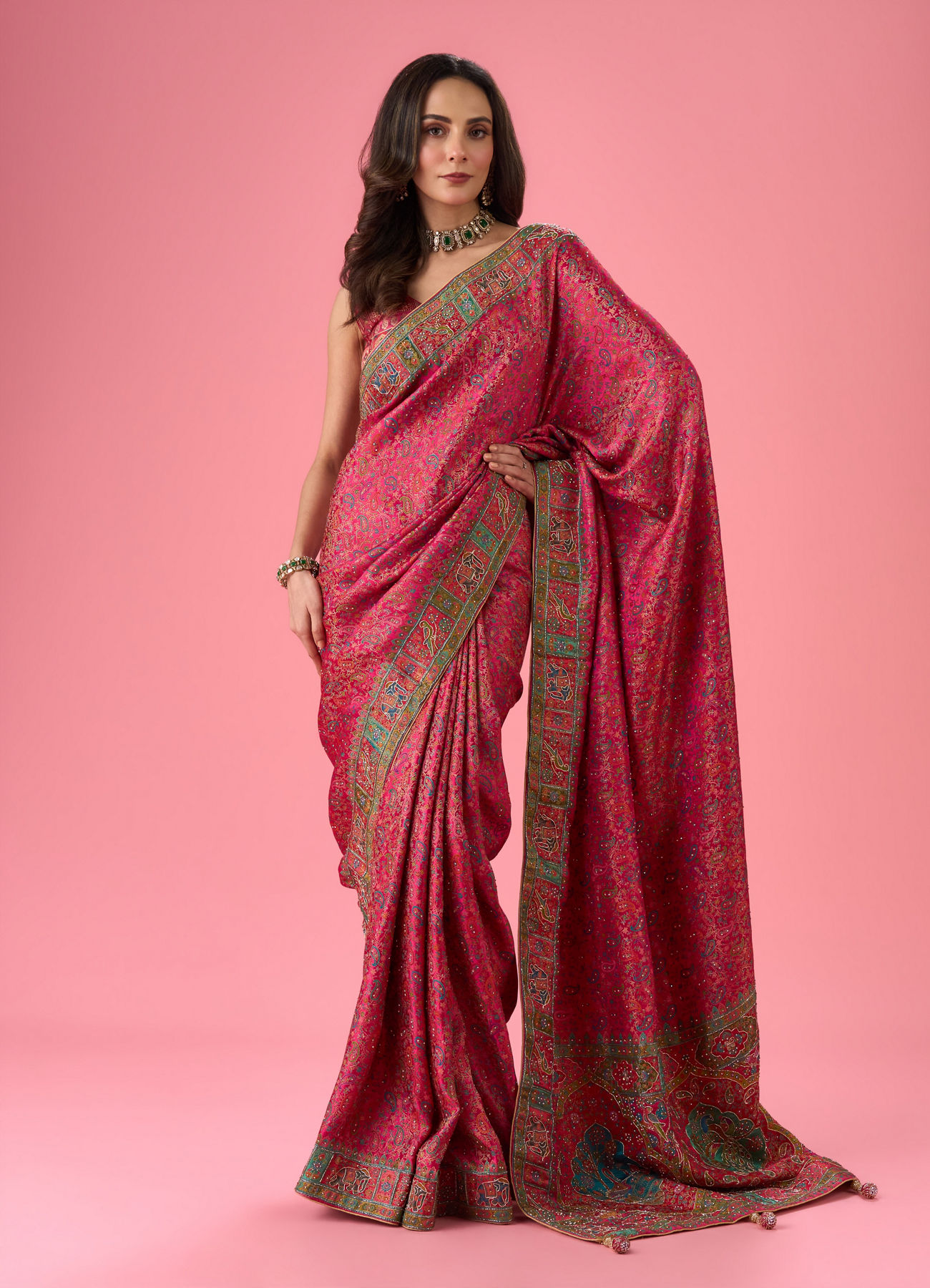 Mohey Women Artistic Pink Saree