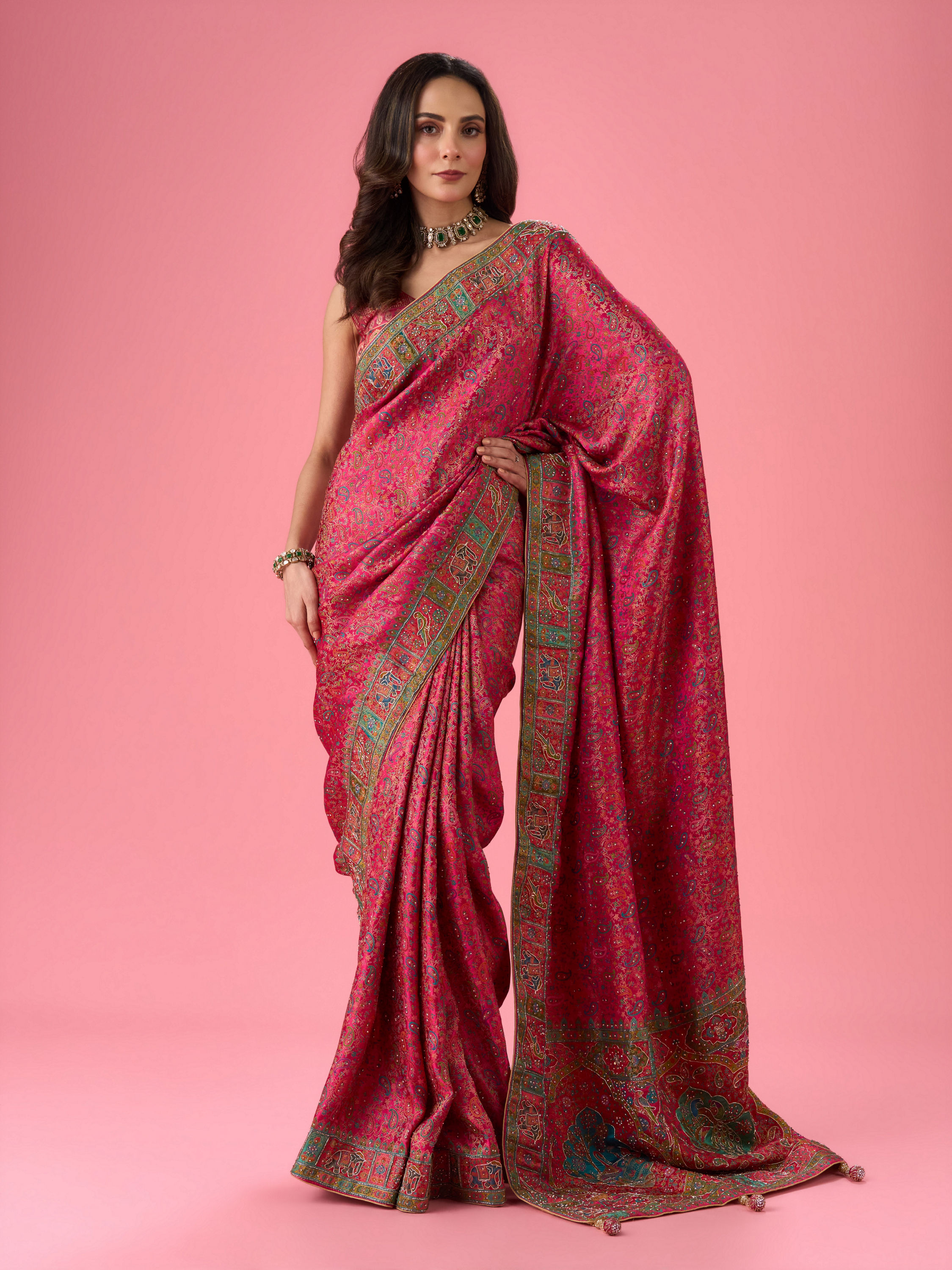 Mohey Women Artistic Pink Saree