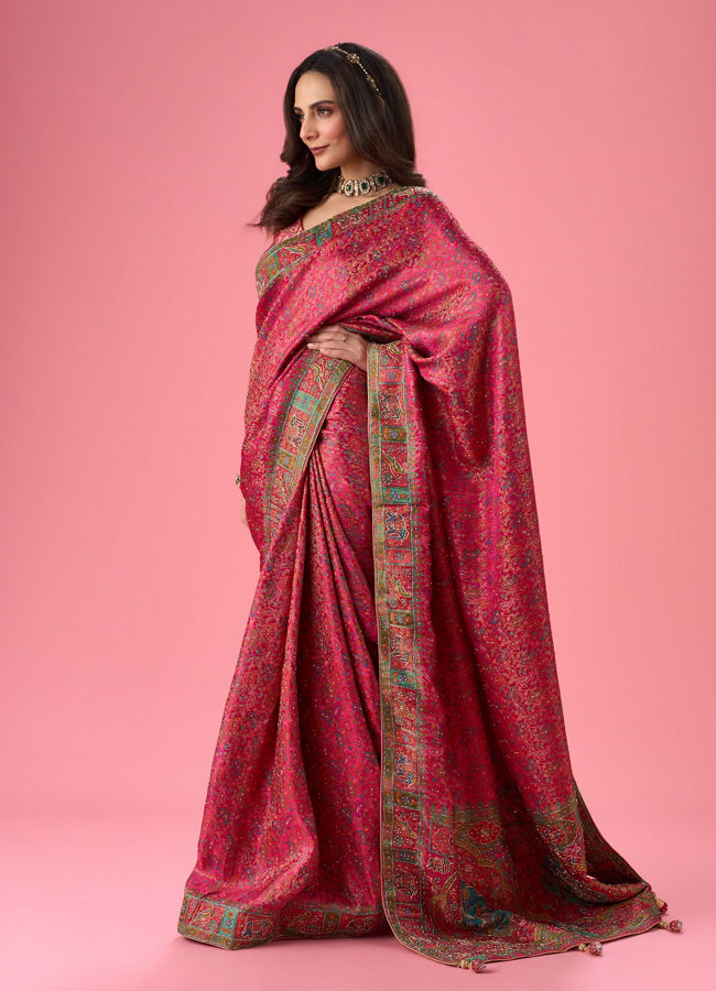 Mohey Women Artistic Pink Saree