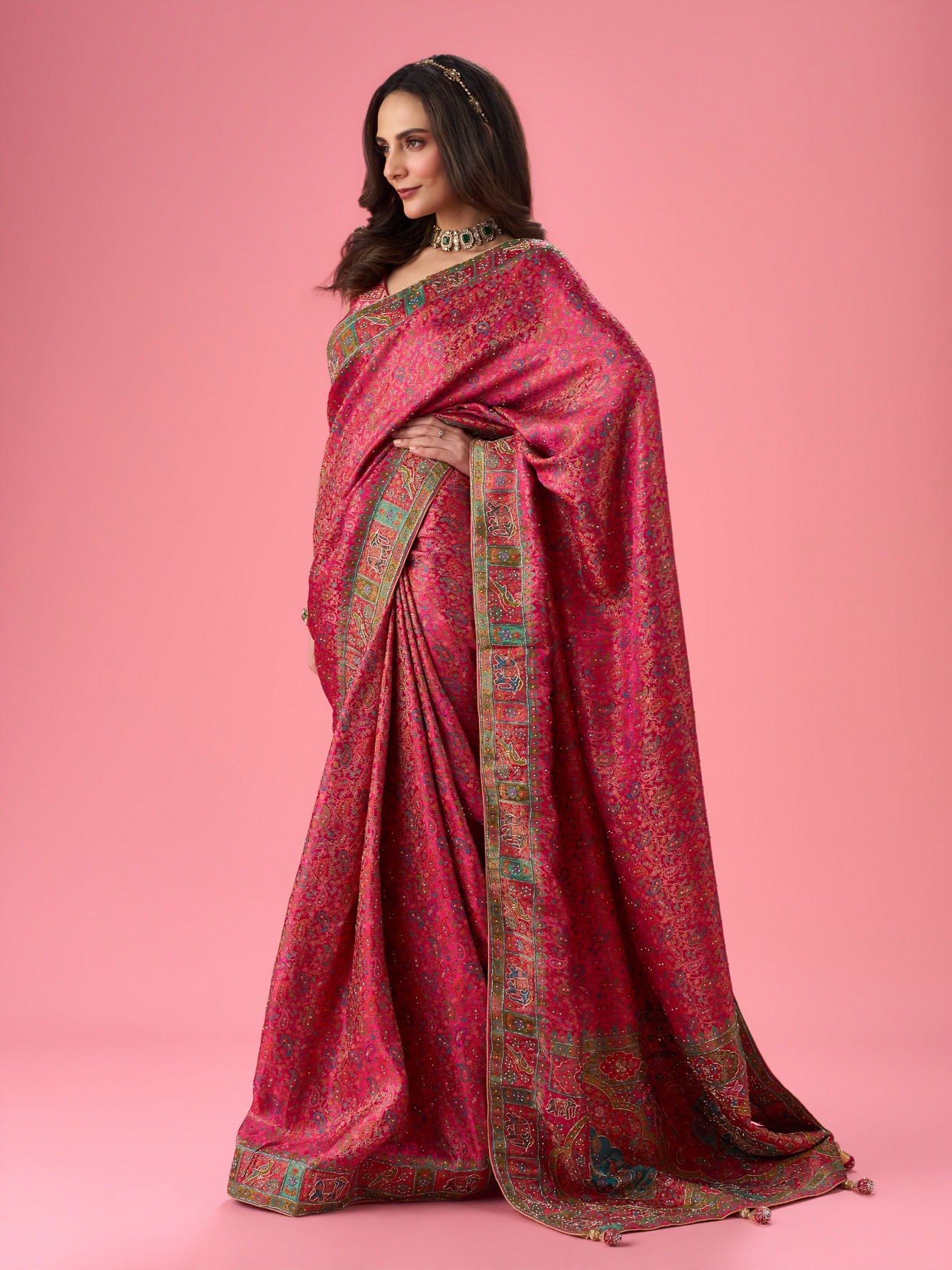 Mohey Women Artistic Pink Saree