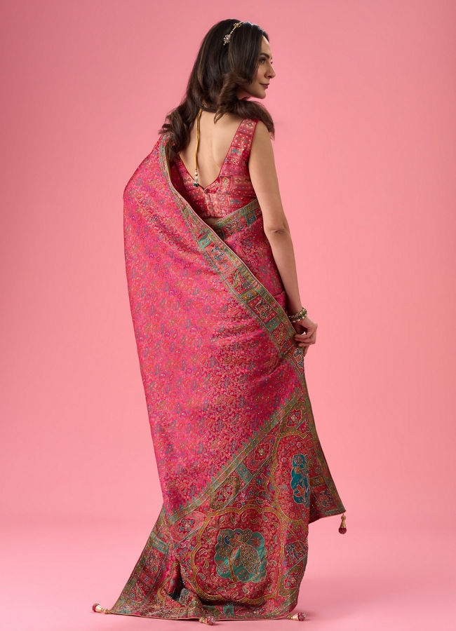 Mohey Women Artistic Pink Saree