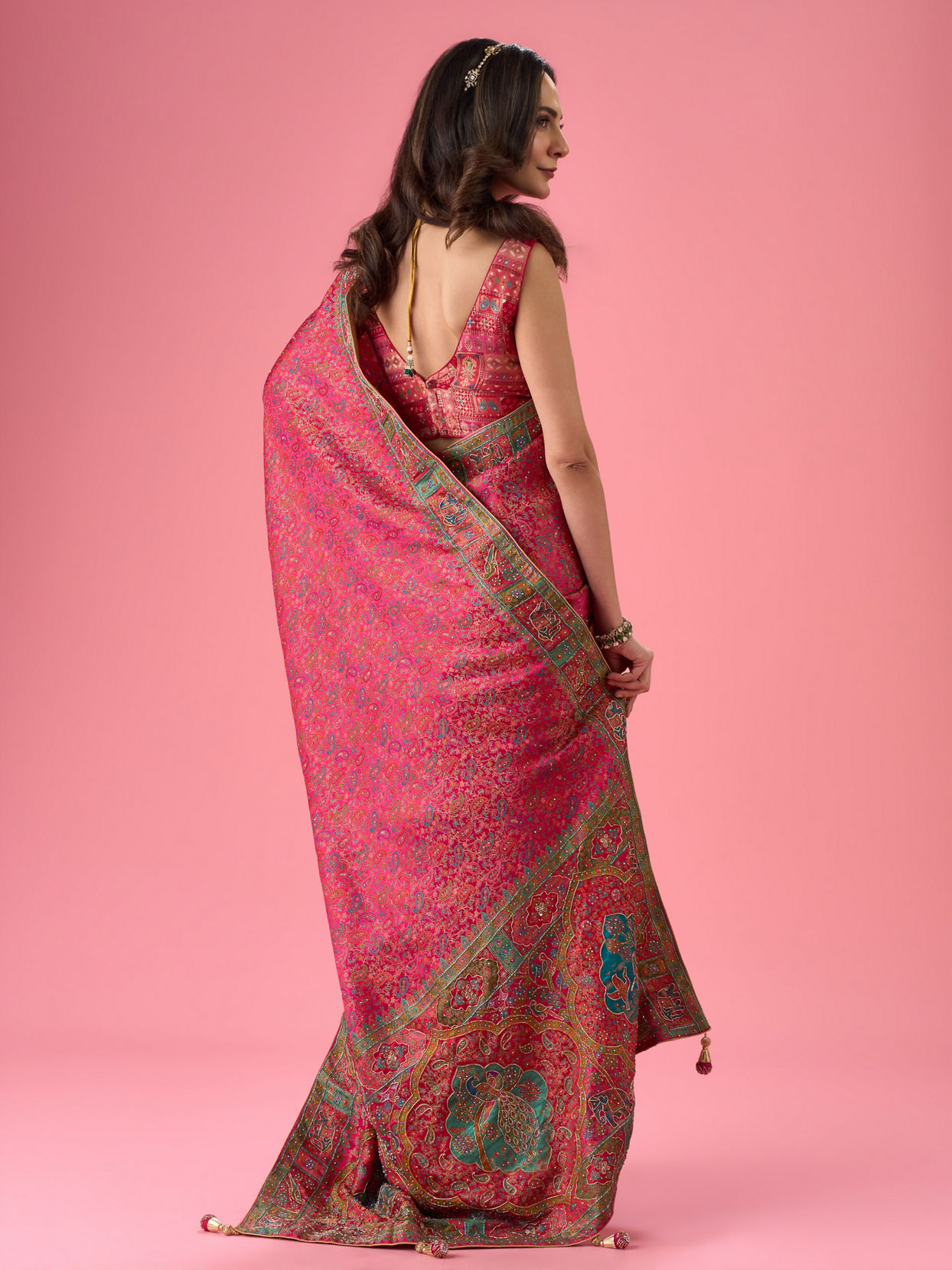 Mohey Women Artistic Pink Saree