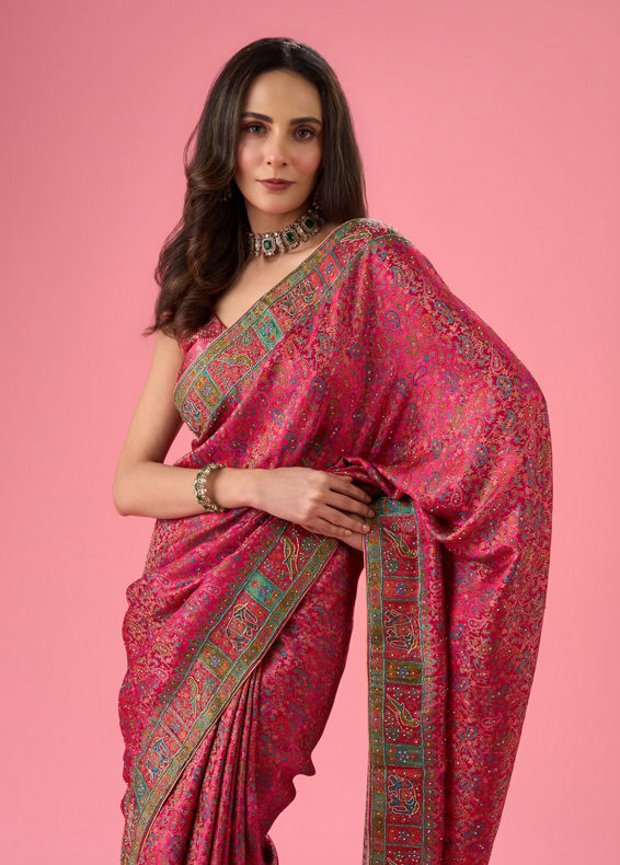 Mohey Women Artistic Pink Saree