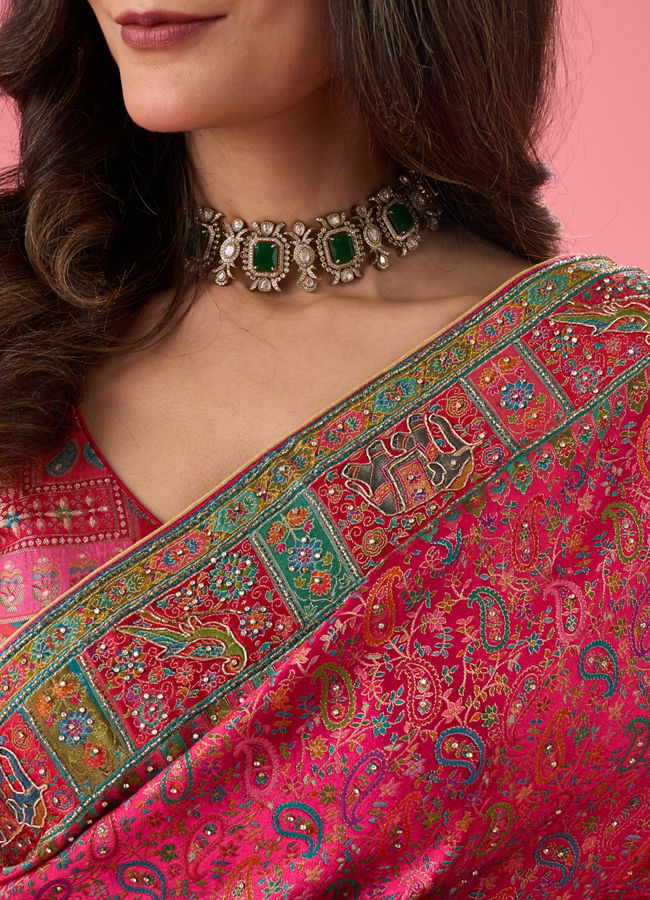 Mohey Women Artistic Pink Saree