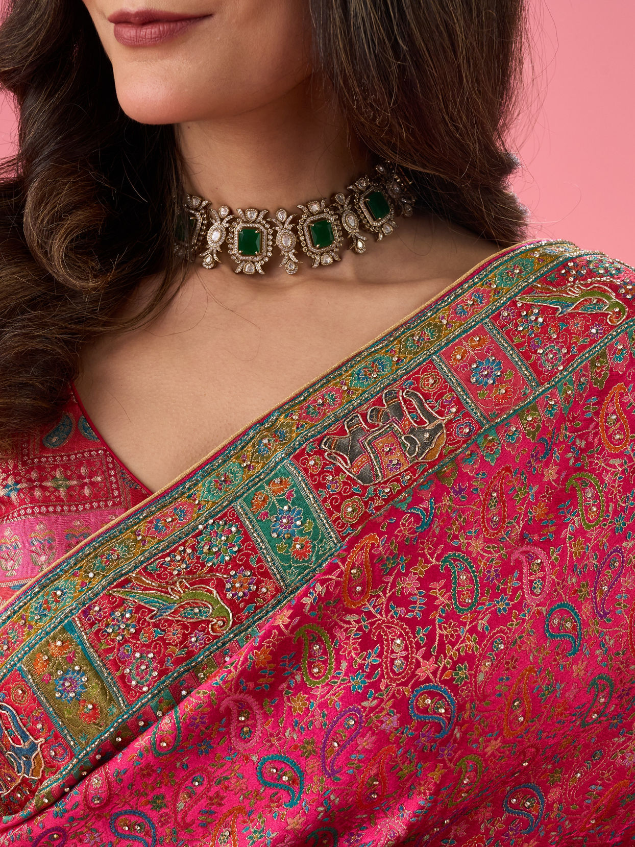 Mohey Women Artistic Pink Saree