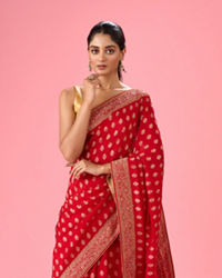 Mohey Women Ravishing Red Georgette Bridal Saree