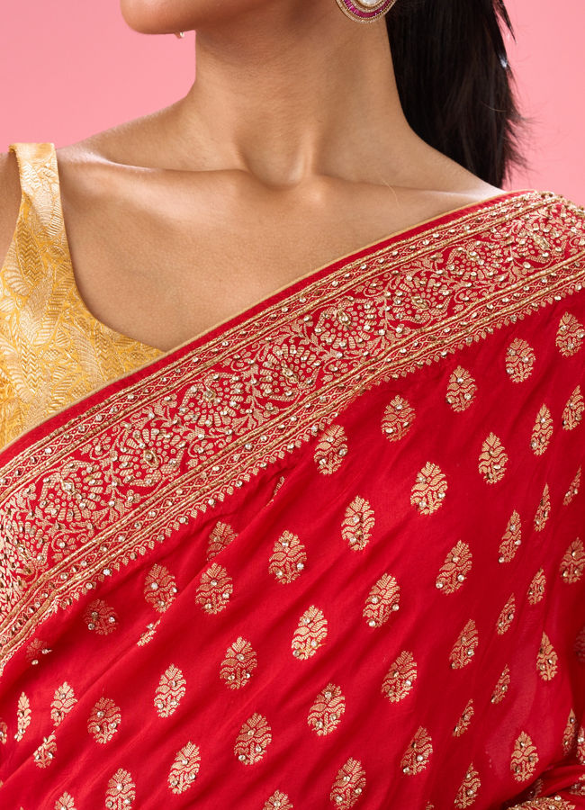 Mohey Women Ravishing Red Georgette Bridal Saree