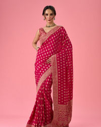 Mohey Women Lush Georgette Rani Pink Saree