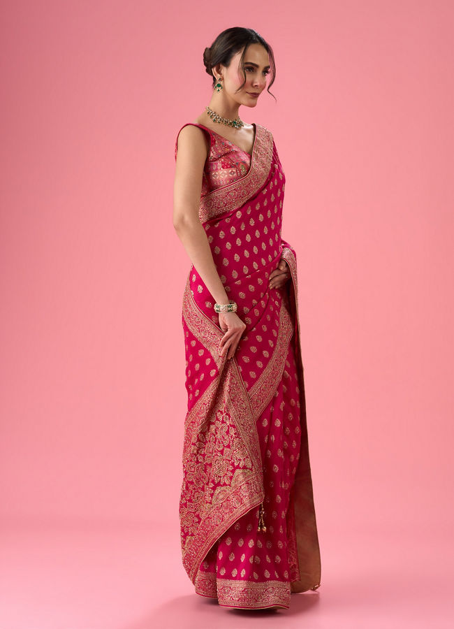 Mohey Women Lush Georgette Rani Pink Saree