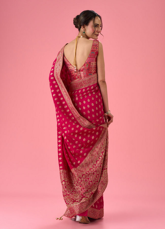 Mohey Women Lush Georgette Rani Pink Saree