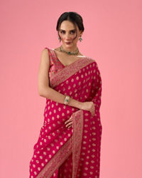Mohey Women Lush Georgette Rani Pink Saree